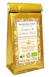 Ginger &amp; Lemon Zest™ - Certified Organic Herbal Tea - Tridoshic Blend - 50g Loose